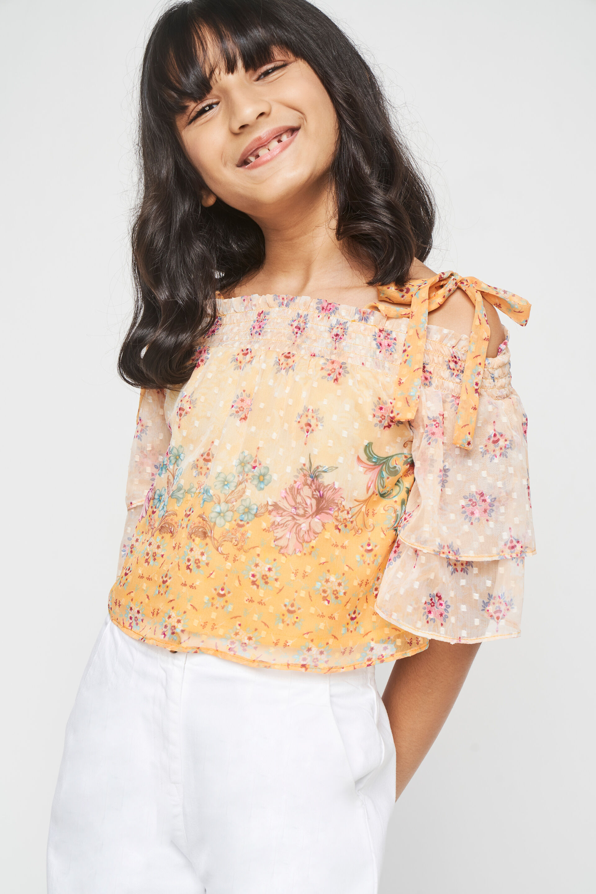 Mustard Floral Straight Top, Mustard, image 4